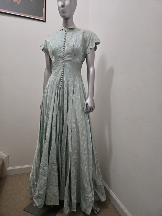 Vintage Dresses & Skirts - Vintage Sage Green Maxi Dress with Button Front